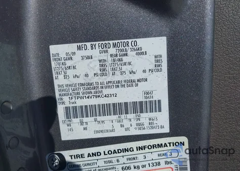 2009 Ford F-150 Fx4/King Ranch/Lariat/Platinum/Xl/Xlt из США, поврежденный, VIN 1FTPW14V79KC42312